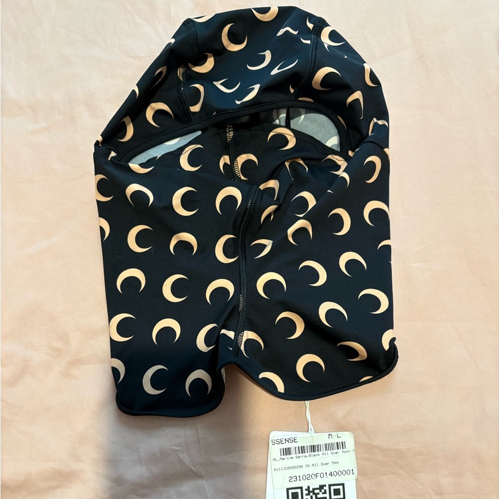 Marine Serre Black and Beige Crescent Moon Print Balaclava